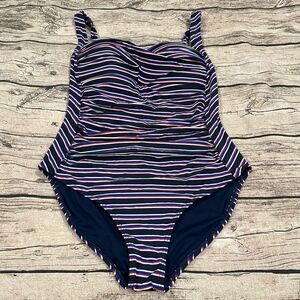 Nip Tuck Shapewear Swimsuit in Navy with Red and White Stripes Size 8